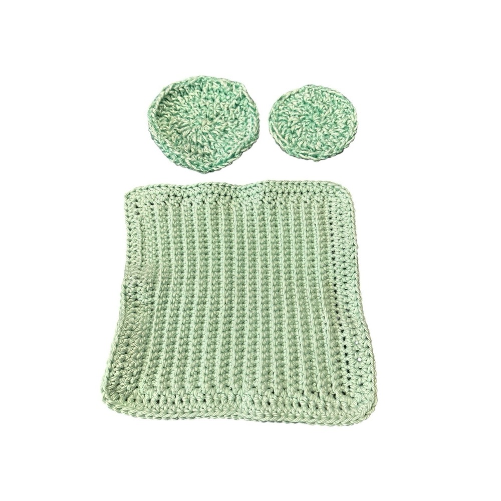 NEW crochet dish washing set 1 cotton wash cloth 2 dish scrubby handmade - Picture 1 of 5